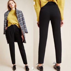 Anthropologie Sasha Button Fly Black Tapered Tapered Trousers Dress Pants Size 4